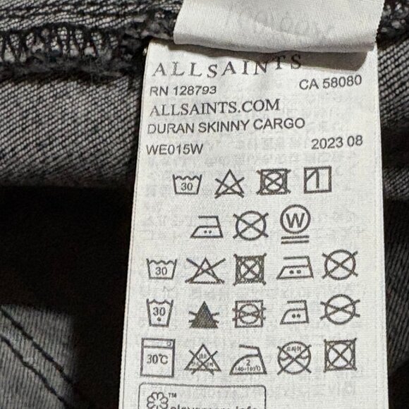 ALL SAINTS Duran Skinny Cargo Jeans Size 26 Black - Picture 11 of 13